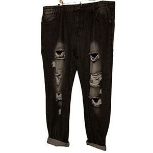 ROMWE Size 38 Distressed Ripped Black Jeans NWT